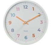 FISURA Reloj de pared original blanco Reloj de cocina moderno Reloj de pared con números multicolor 30 cm de diámetro ABS y cristal 1 pila AA