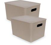 Tatay baobab - set de 2 cajas organizadoras 22l con tapa en plástico pp05. taupe